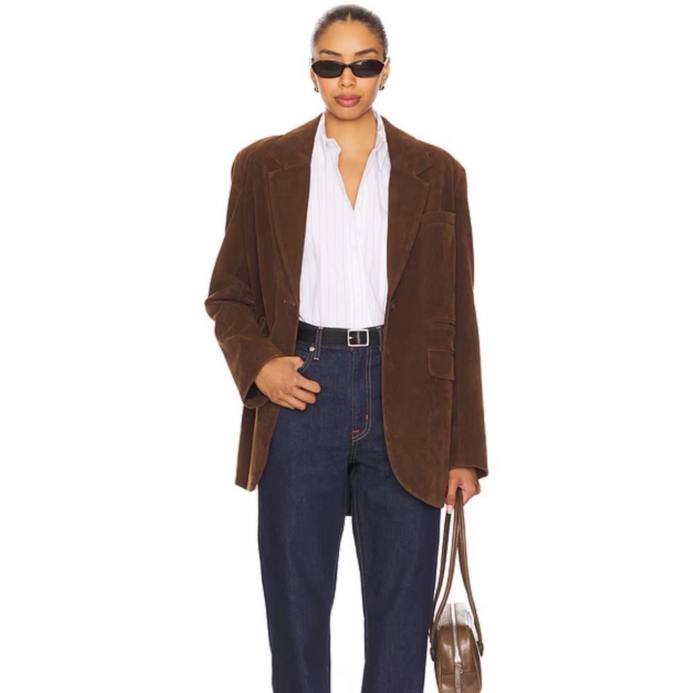 Free People We The Free Paper Cut Faux Suede Blazer Sz L Oversized Boxy - Picture 2 of 15